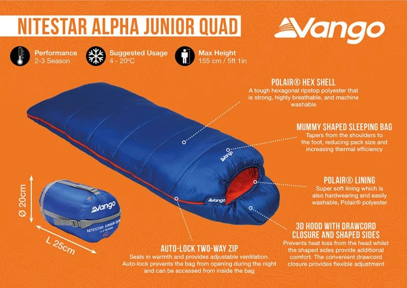 Vango Nitestar Alpha Junior Quad Single Sleeping Bag 4 Vango Nitestar Alpha Junior Quad Single Sleeping Bag - Image 2
